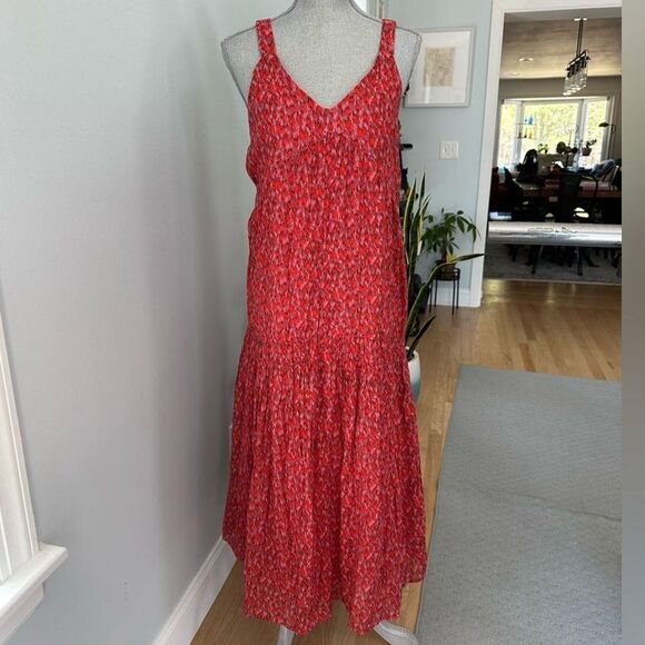Joie Tiered Sleeveless Tea Rose Tiered Maxi Cheetah Print Red Sun Dress size XS - Picture 2 of 11